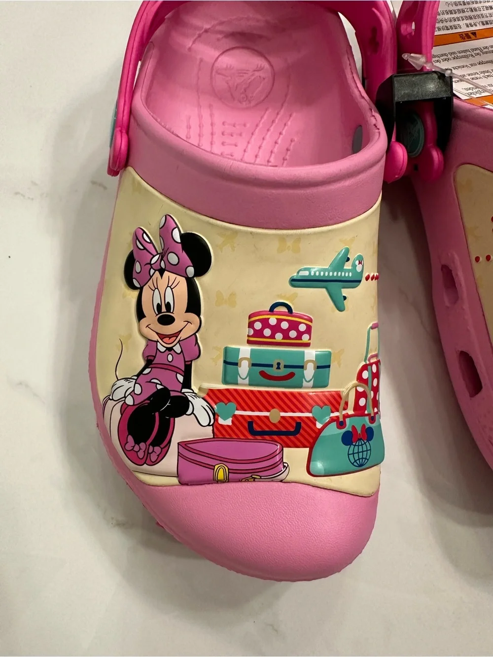 CROCS Kids (Girls size 1) NWT Minnie Mouse “Jet Set” Carnation Pink Travel Clogs